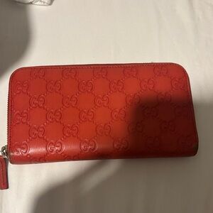 Gucci Red Leather Zip-Around Wallet